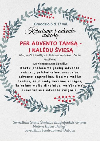 Advento vakaras PER ADVENTO TAMSĄ – Į KALĖDŲ ŠVIESĄ