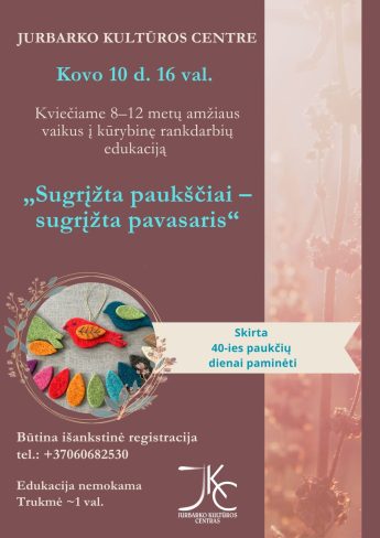 Edukacija „Sugrįžta paukščiai – sugrįžta pavasaris“, skirta 40-ties paukščių dienai paminėti