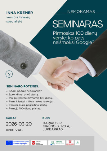 Seminaras „Pirmosios 100 dienų versle: ko pats neišmoksi Google