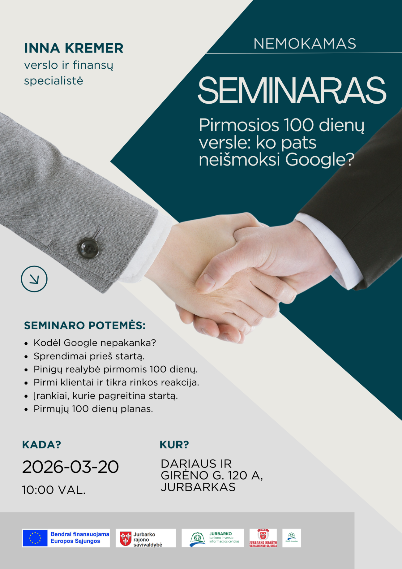 Seminaras Pirmosios 100 dienų versle: ko pats neišmoksi Google