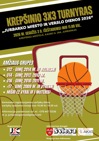 Kviečiame į krepšinio 3×3 turnyrą Jurbarke!