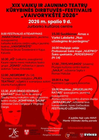 XIX vaikų ir jaunimo teatrų kūrybinės dirbtuvės-festivalis „Vaivorykštė 2026“